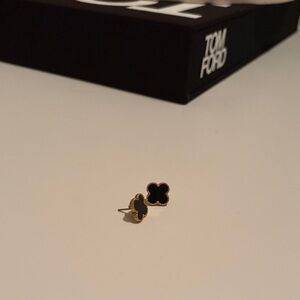 Black Clover Stud Earrings - Gold Trim